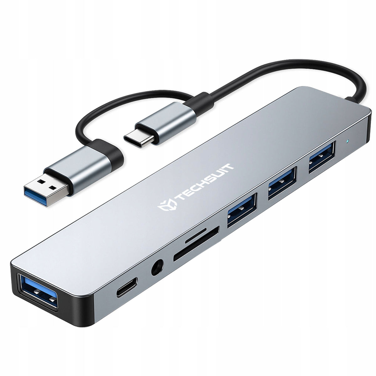 Techsuit DataBridge 8 in 1 (H9) - USB, Type-C to 4x USB,