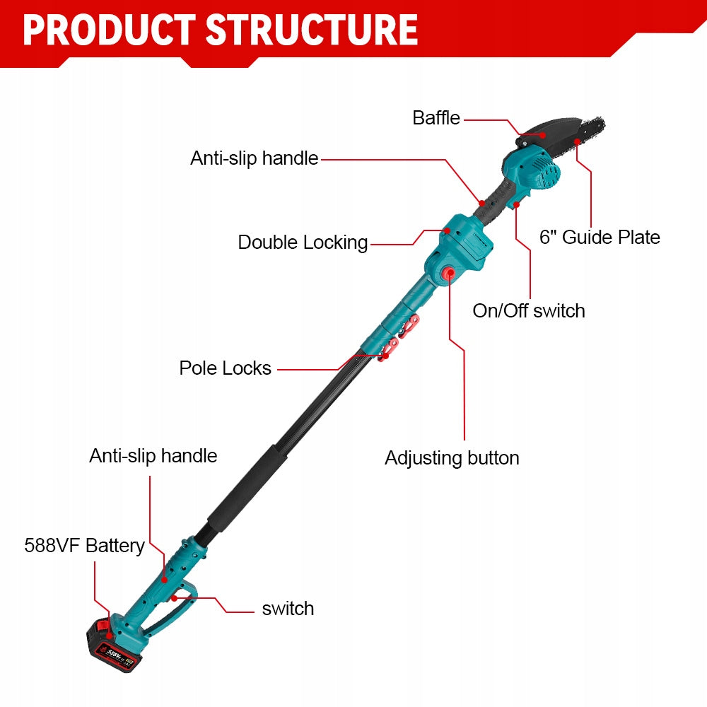 Telescoping Pole Electric Chainsaw 3IN1 High Branch Scissors +1 Battery Packaging status original