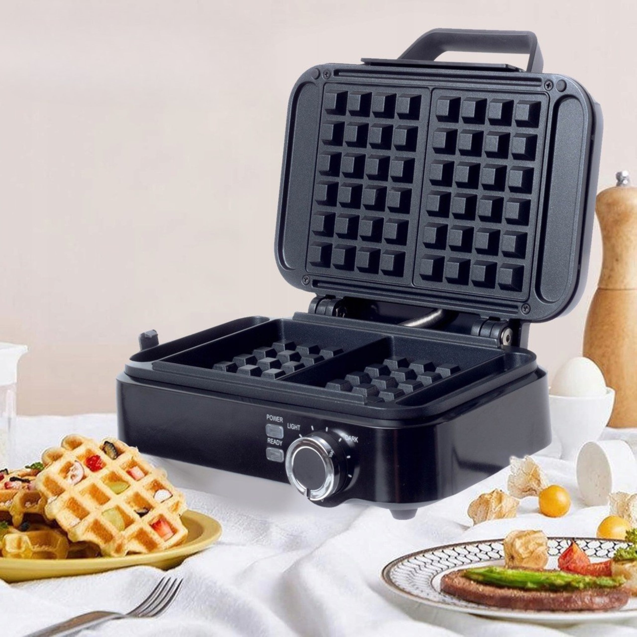 Temperature Adjustable Waffle Iron Non Leaking Solid 2000W for 2 Waffles Power rating 2000 W