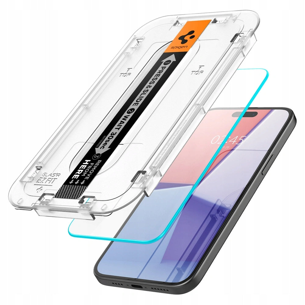 Tempered glass for iPhone 15/16, Spigen Glas.tR EZ Fit 2P, screen protector Fits model iPhone 15 iPhone 16