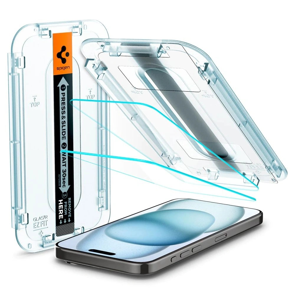 Tempered glass for iPhone 15/16, Spigen Glas.tR EZ Fit 2P, screen protector