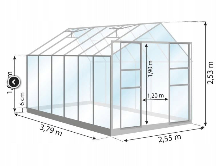 Tempered glass greenhouse S2020 Lams Laurus 9,7m2 dimensions 2,55x3,79m Packaging status original