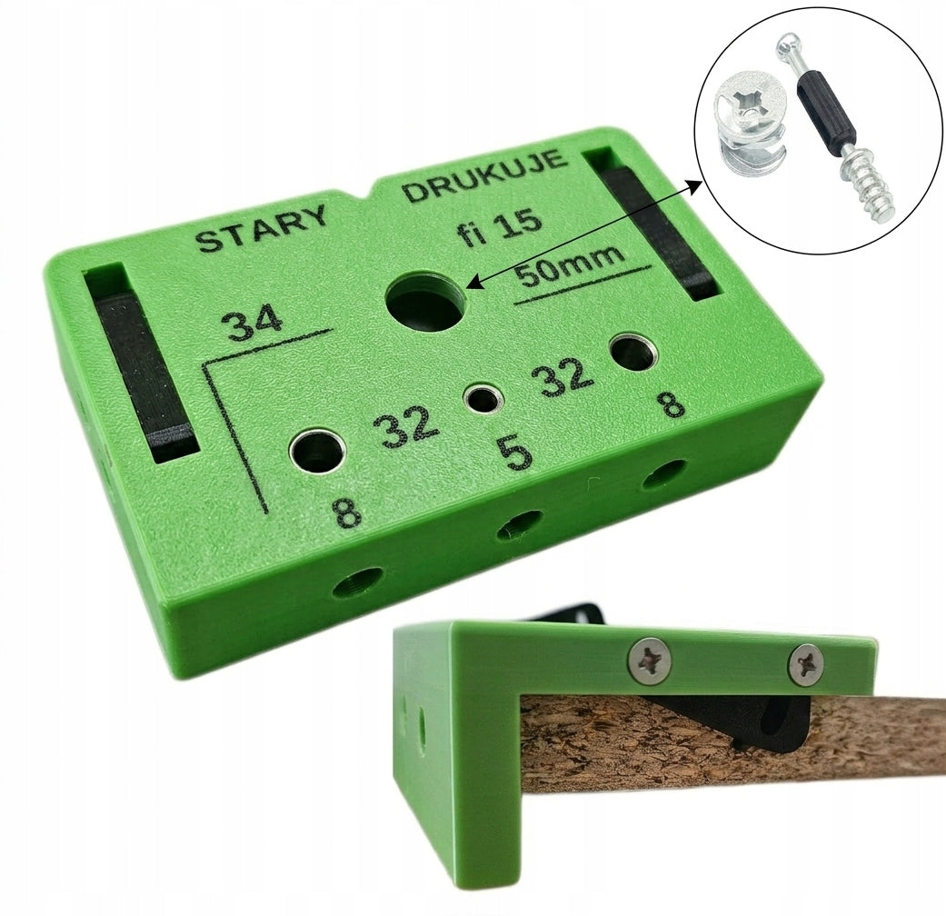Template fitting for drilling under eccentrics and studs 18mm carpentry tool