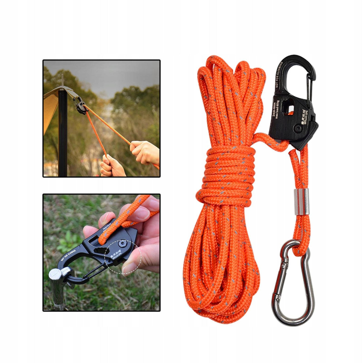 Tent Wind Rope with Pulley Regulator Adjustable Self Locking Rope Orange