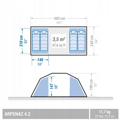 Tent camping Arpenaz 4.2 4-person 2 bedrooms Color blue