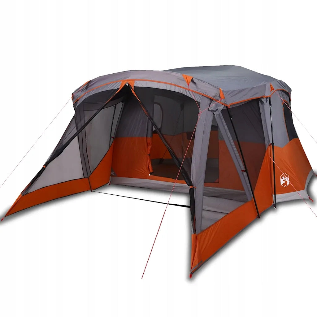 Tent with vestibule, 4-person, orange, waterproof