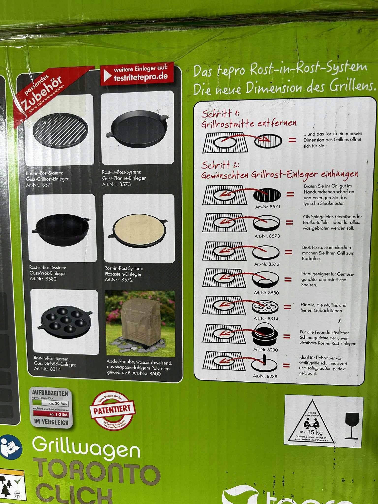 Tepro Toronto Click Charcoal Grill Wheels Cover Anthracite Steel 115x107cm Grill height 0 cm