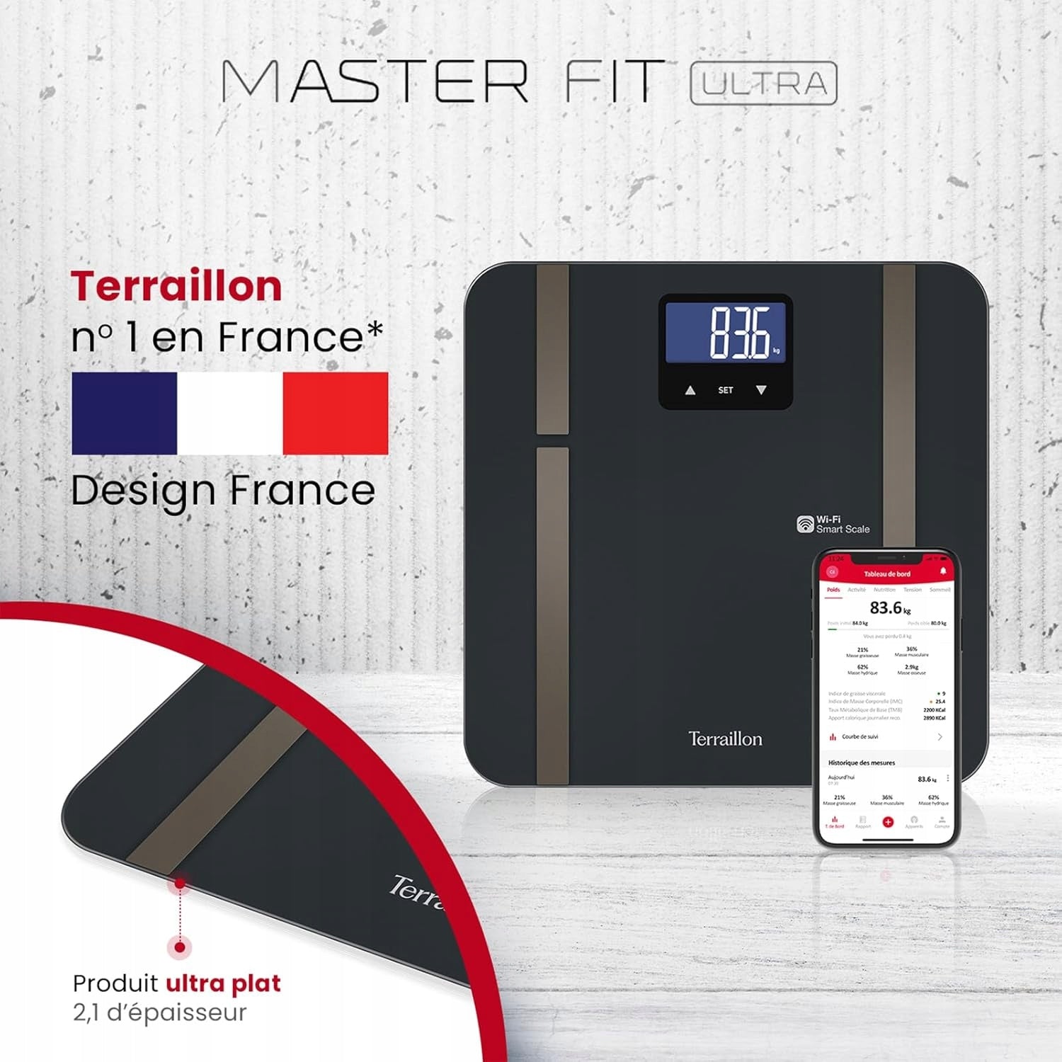 Terraillon Master Fit Ultra Bathroom Scale Additional features automatic shutdown BMI user recognition Wi-Fi