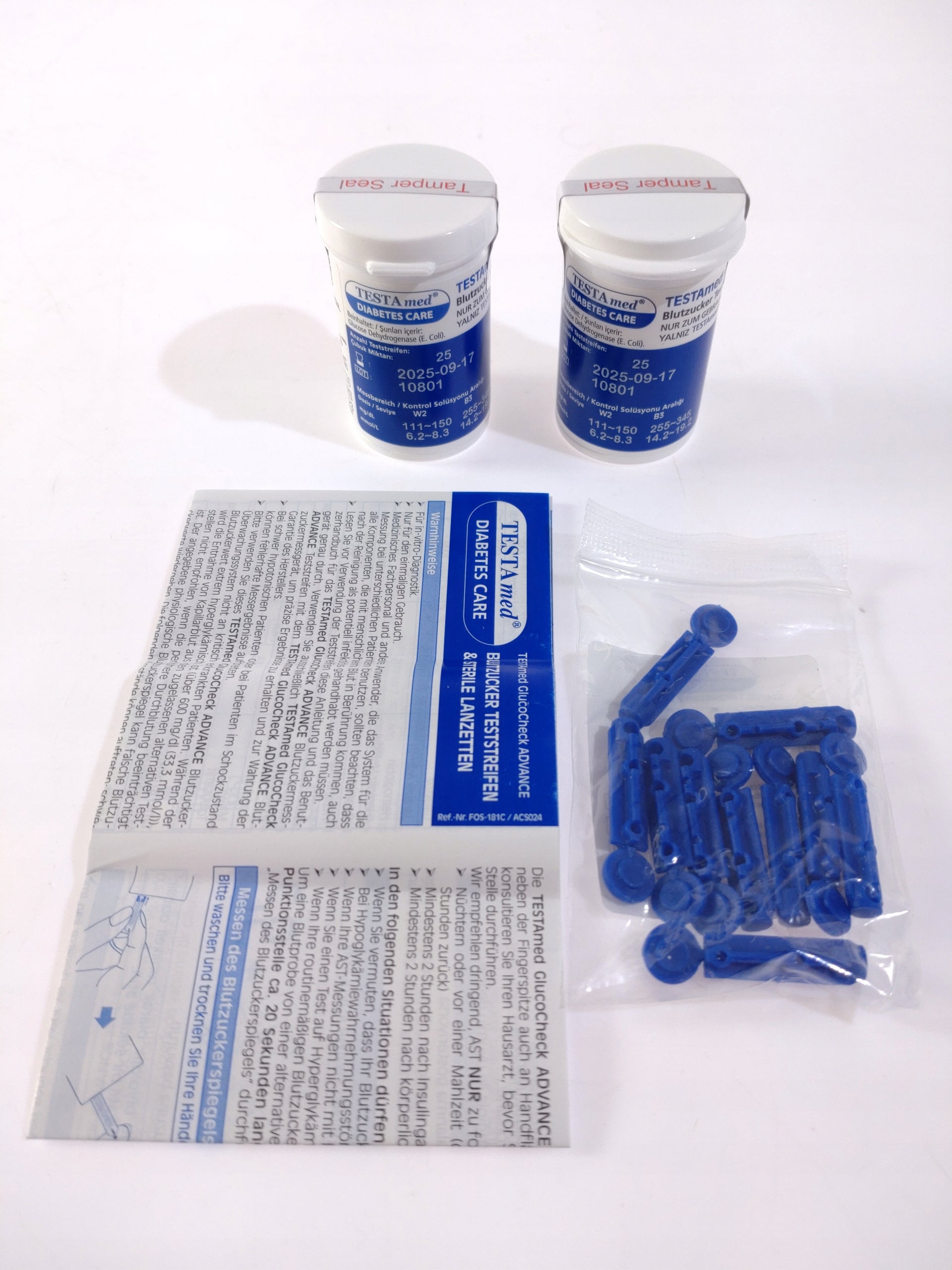 TestaMed GlucoCheck Advance Test Strips 50 Pack + 10 lancets Manufacturer code 13331394