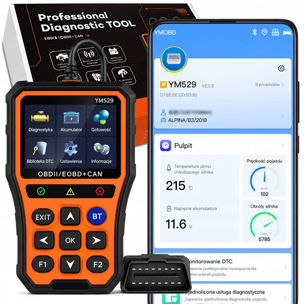 Tester Diagnostyczny OBD2 Skaner Błędów Bluetooth APP LCD Polski 12V Auto