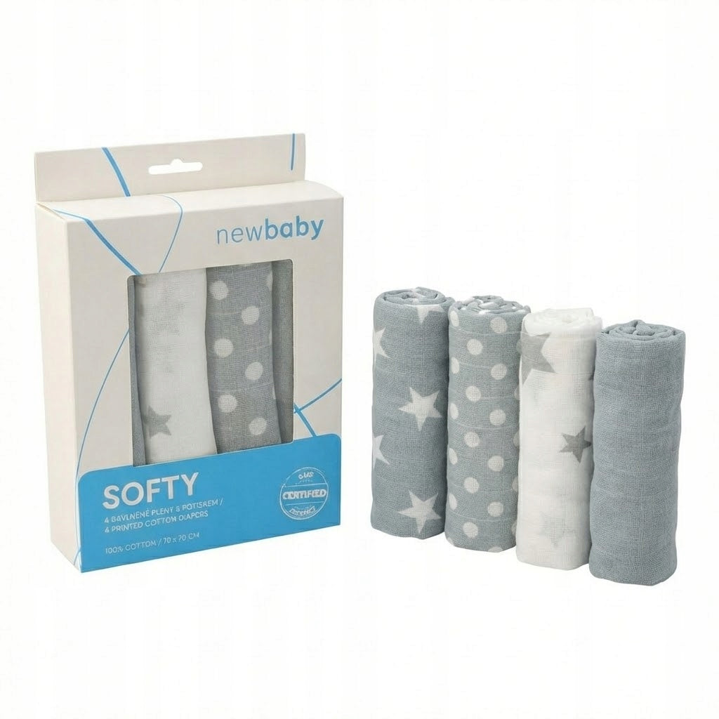 Tetra Diapers Cotton Diapers 70x70 4pcs New Baby Stars Grey