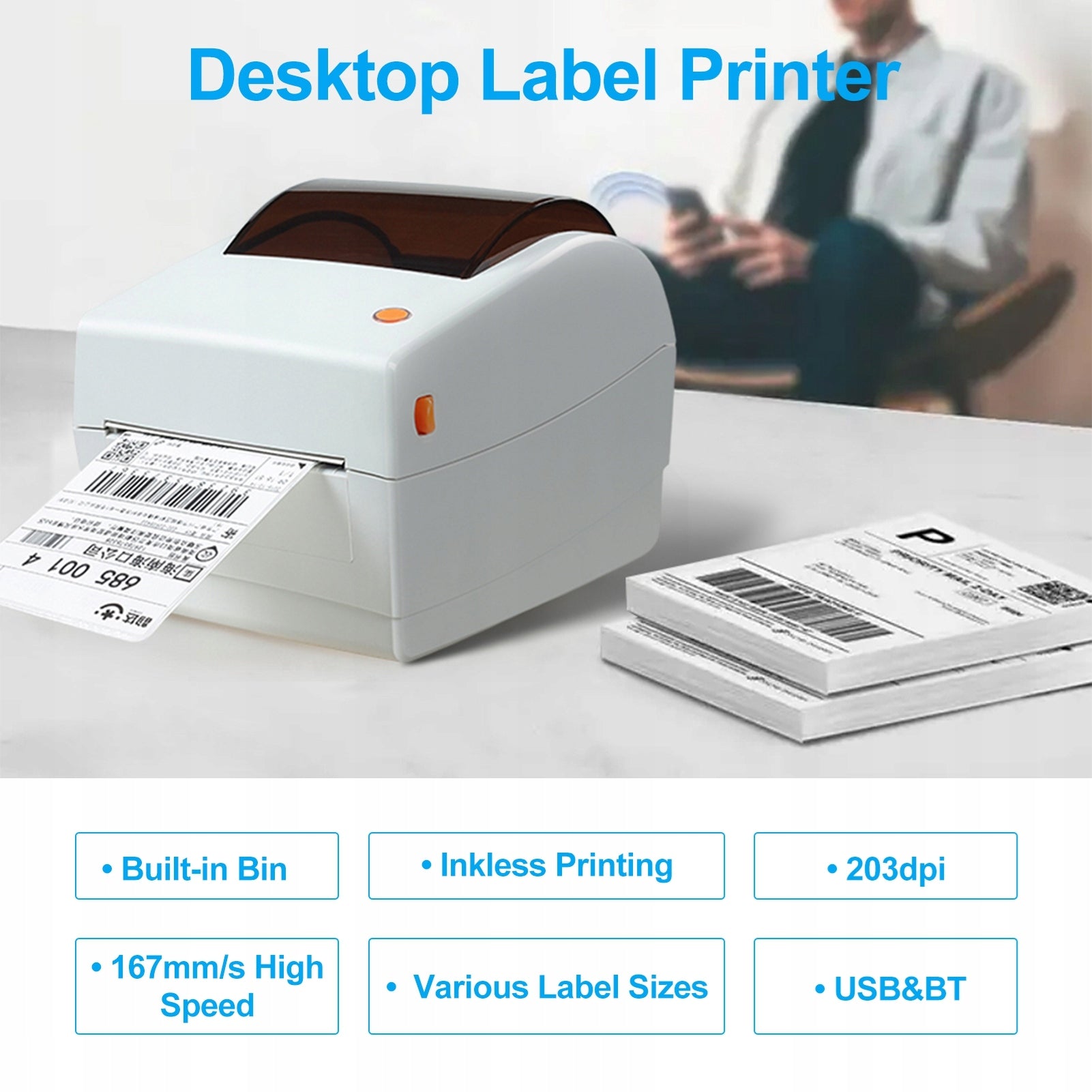 Thermal Label USB Printer BT Labels Printing Machine Fast WZ