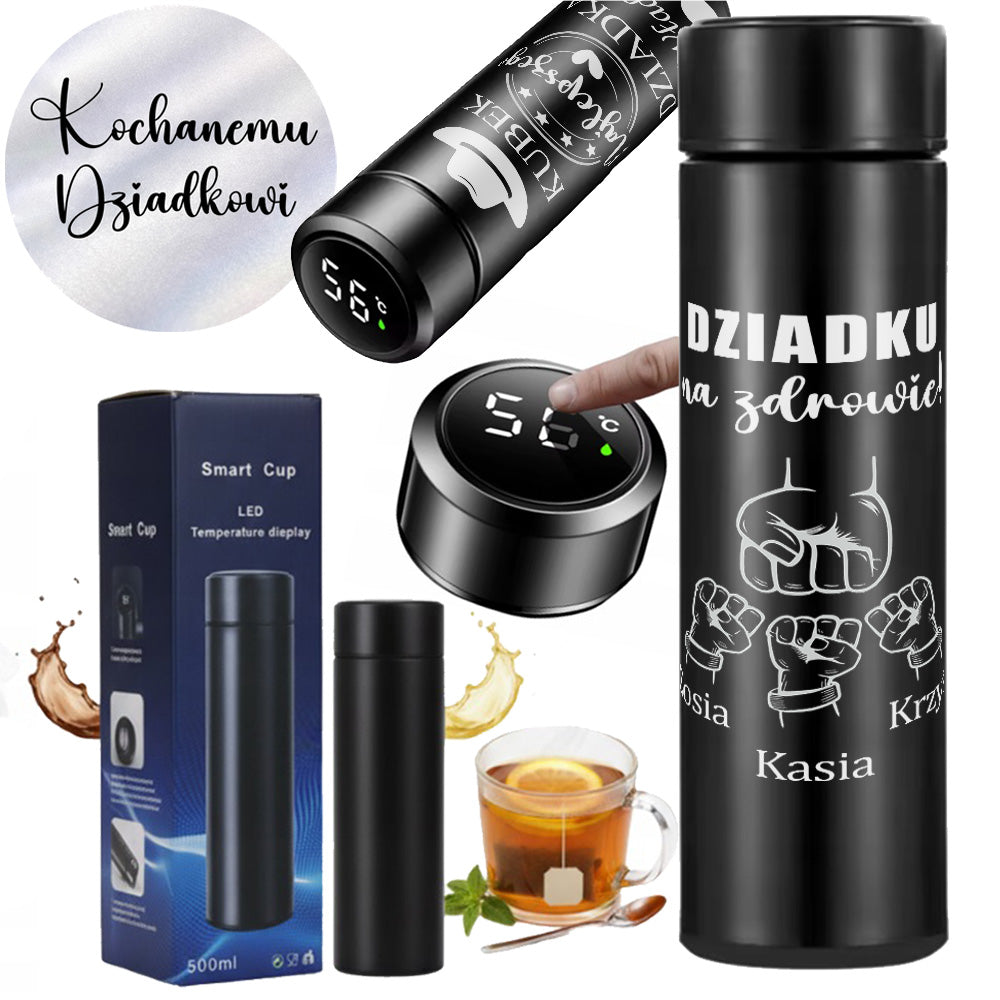 Thermal Mug ENGRAVING GIFT for Grandpa Names GRANDCHILDREN LED Display