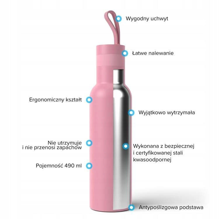 Thermal bottle thermos Dafi EASY stainless steel 490 ml rose Packaging status original
