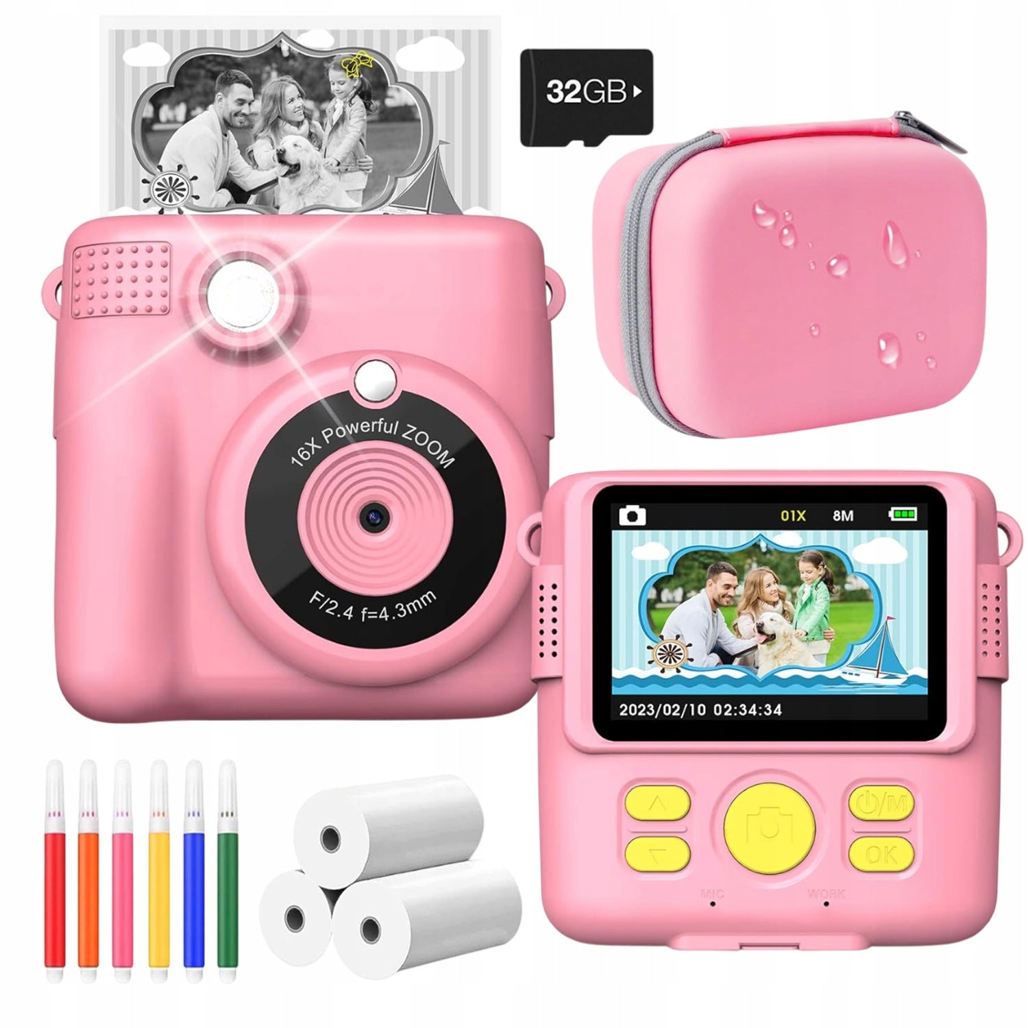 Thermal instant camera for children with 3 rolls and print function