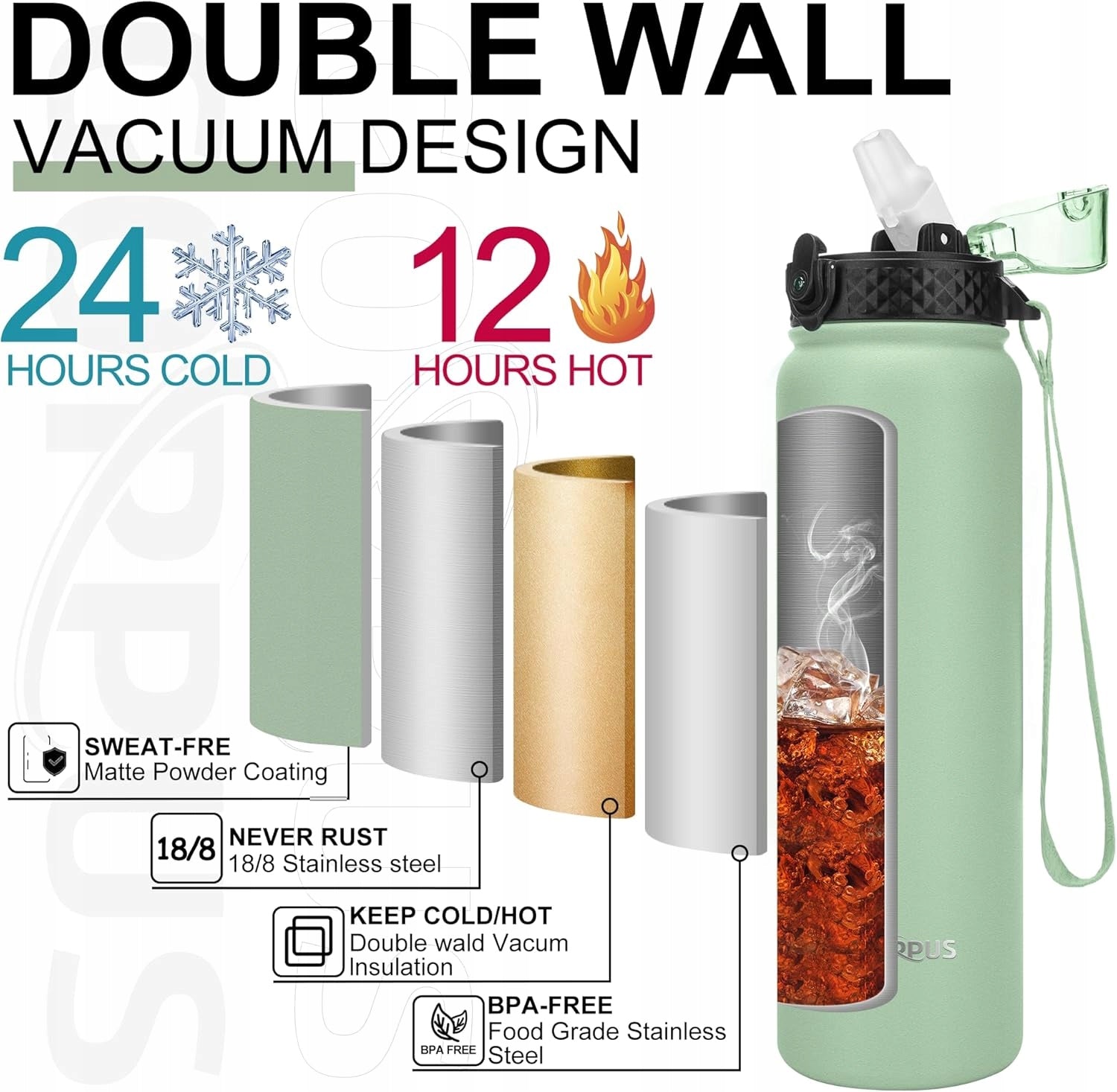 Thermos Hot and Cold Beverage Bottle 1000ml Green Color green