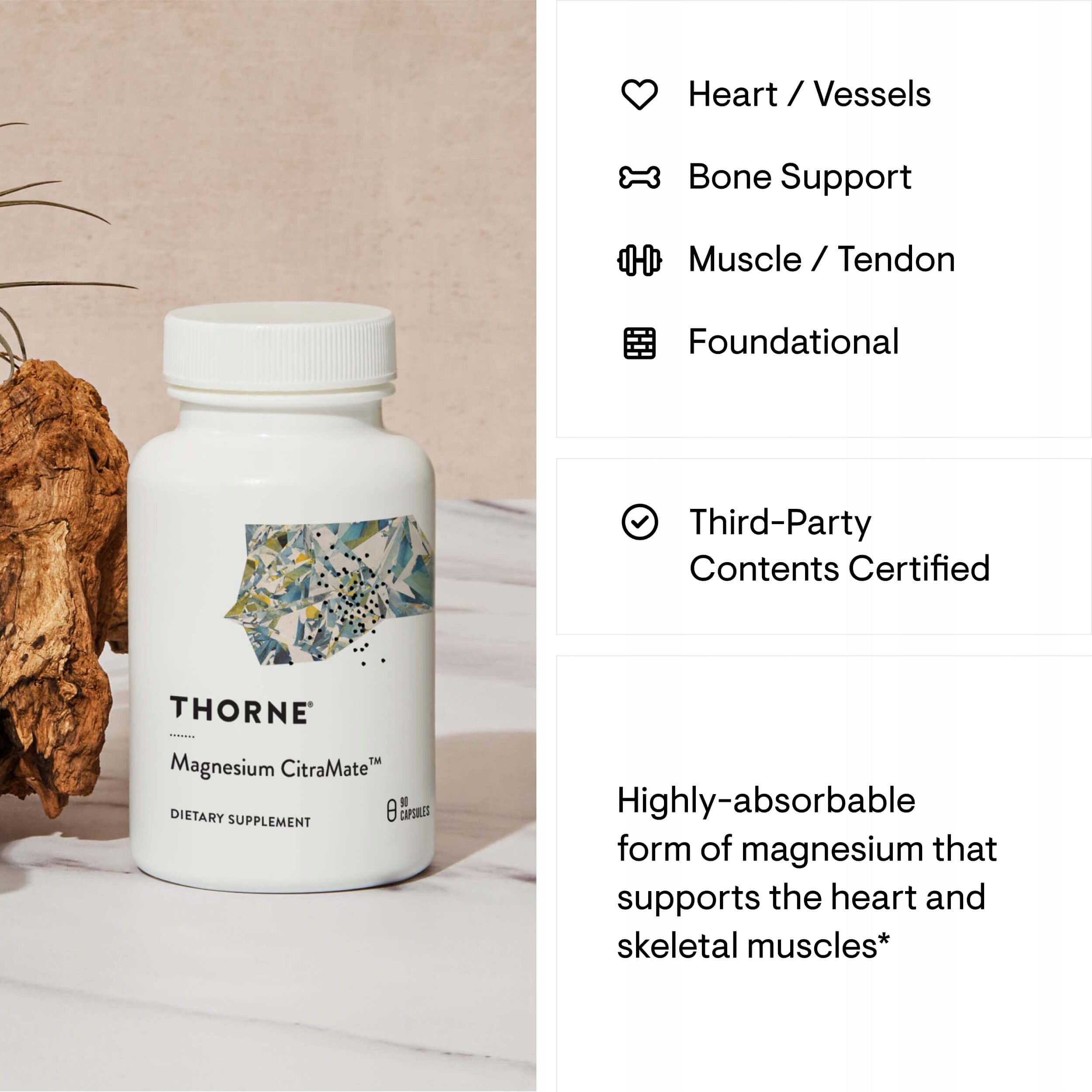 Thorne Magnesium CitraMate - magnesium in two forms, 135 mg, 90 capsules Manufacturer code 733739017208