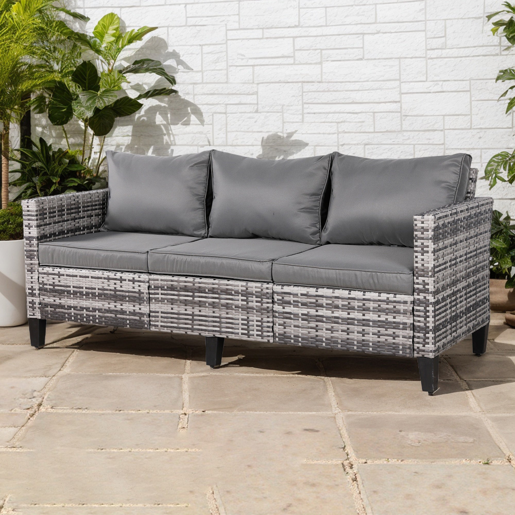 Three Seater Grey Rattan Sofa