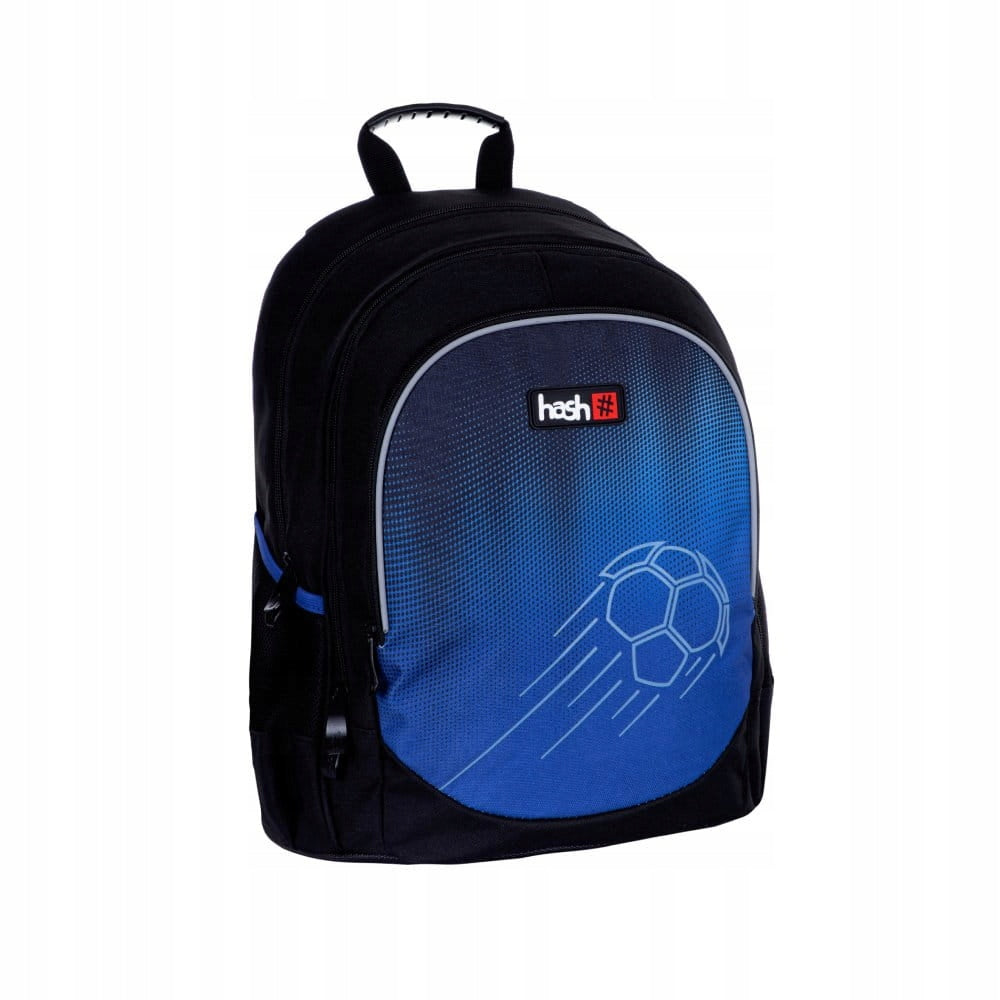 Three-chamber school backpack HASH football AB350 black, blue 20 l