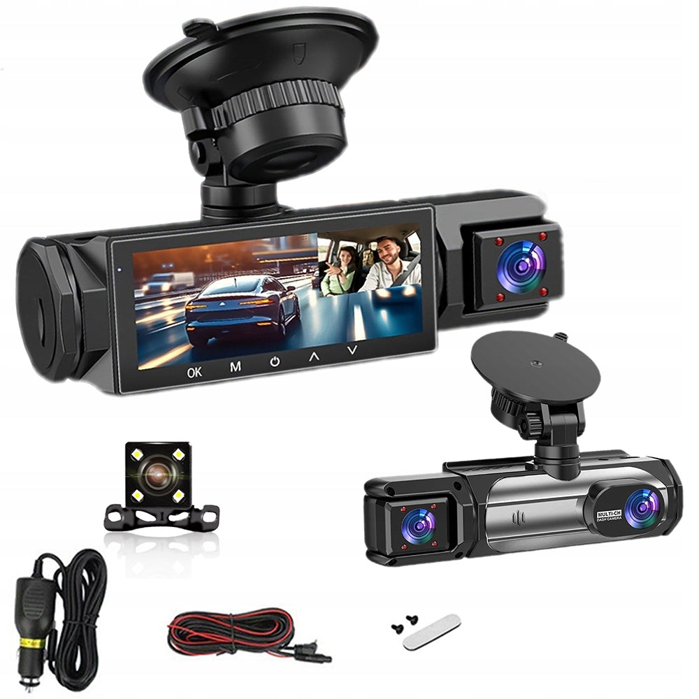 Three-channel dash cam with front, rear and interior camera, and this Model wanzkgh08454