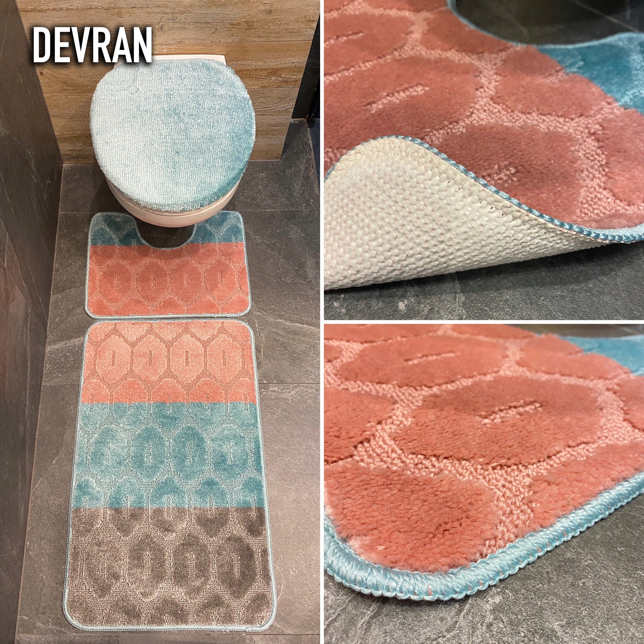 Three-piece anti-slip bathroom mats Brand Sindbad