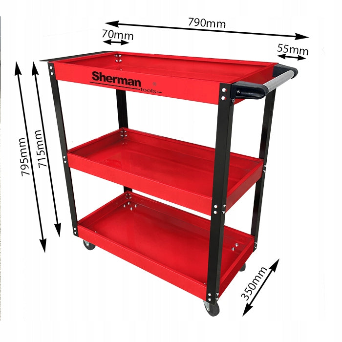 Three-shelf tool workshop trolley 3PB red Sherman Product weight with unit packaging 11 kg