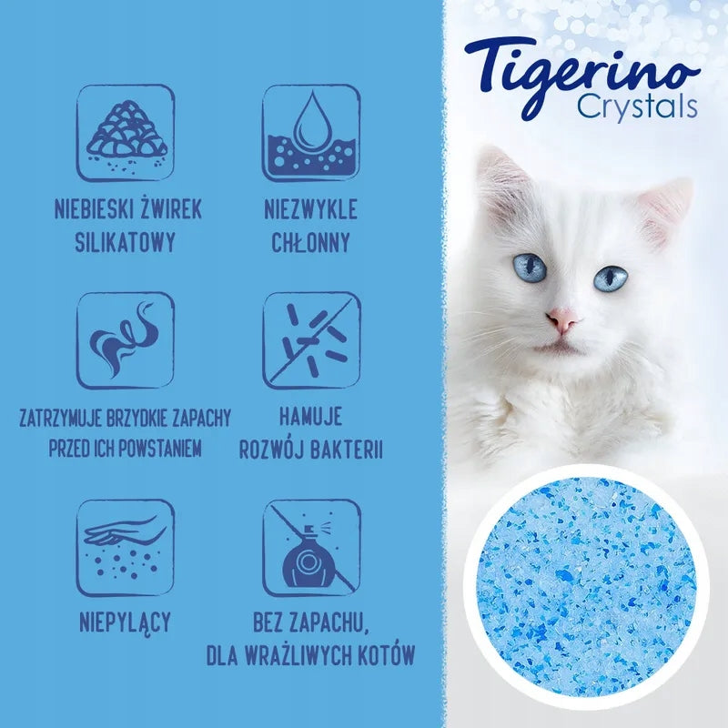 Tigerino Crystals BLUE Sensitive, Unscented Blue Cat Litter, 5L Packaging status original