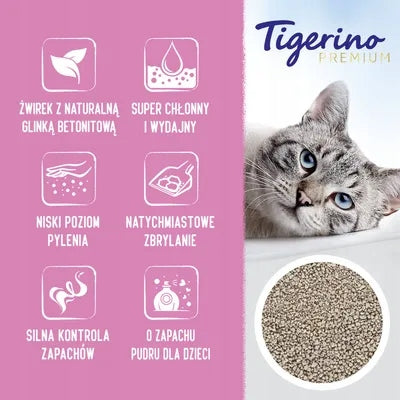 Tigerino Premium, cat litter - smell of powder for children 12 kg Packaging status original