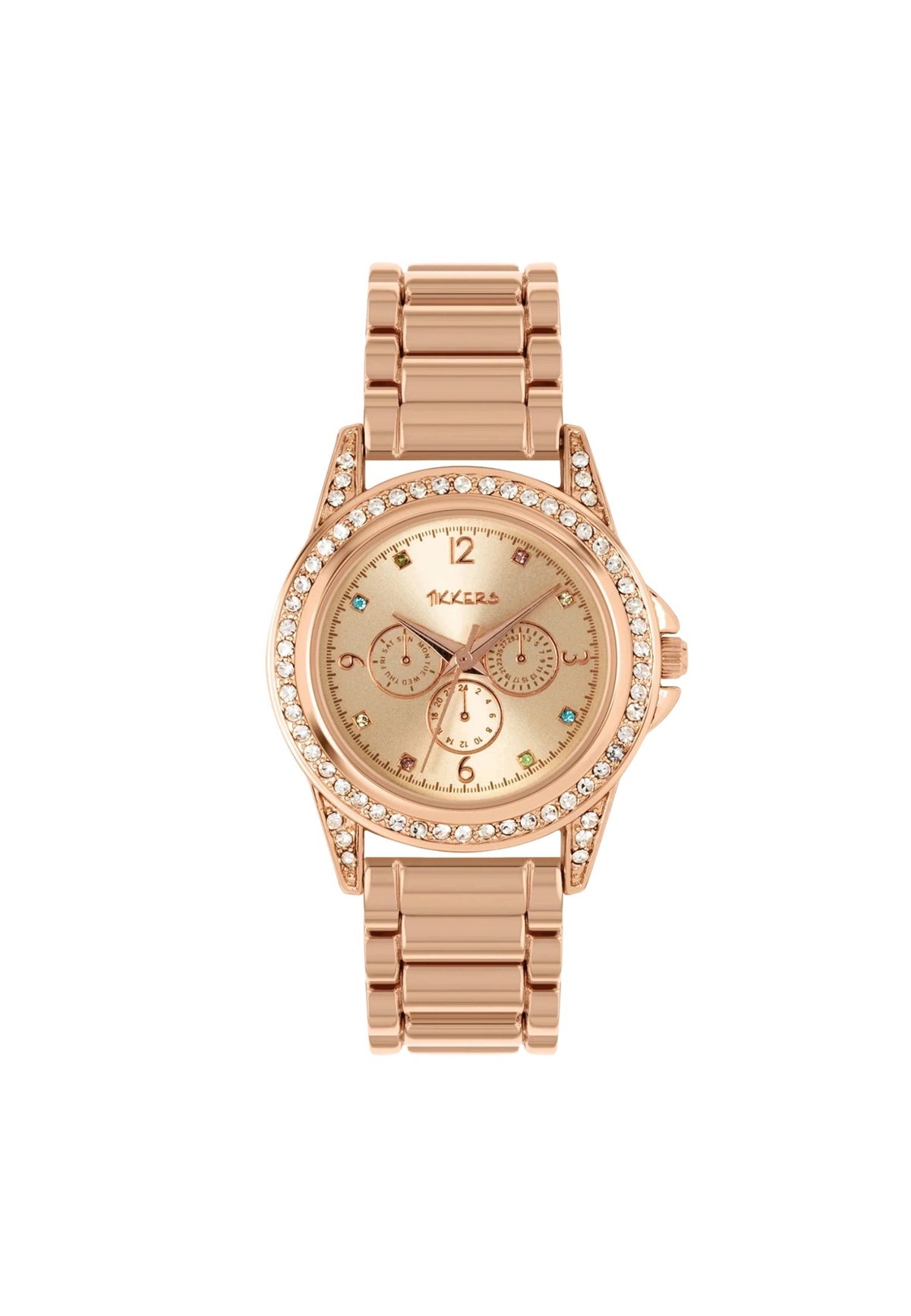 Tikkers Children's Watch Rosé Gold Bracelet Metal Rainbow Stones S