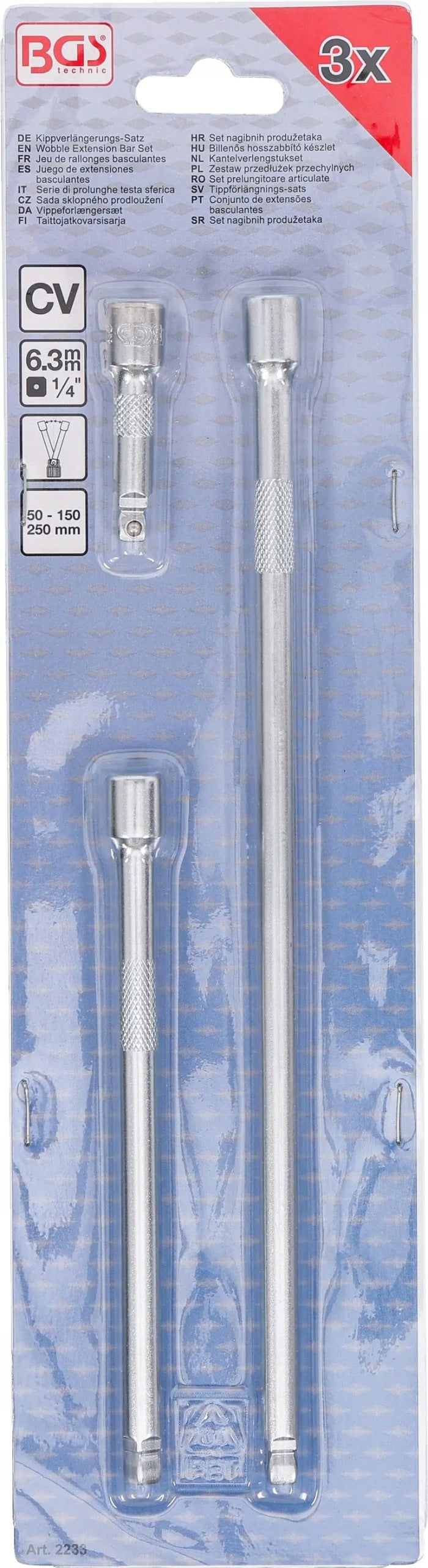 Tilt extensions wobble 1/4" 50 150 250 mm long knurled BGS Brand BGS Technic