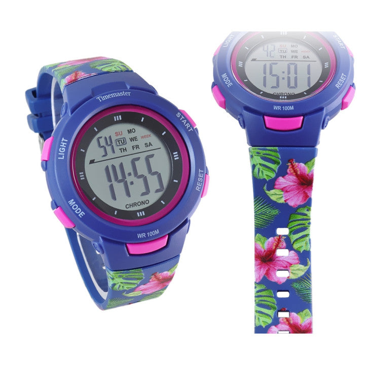Timemaster LCD children's digital watch – colour floral strap 007/48
