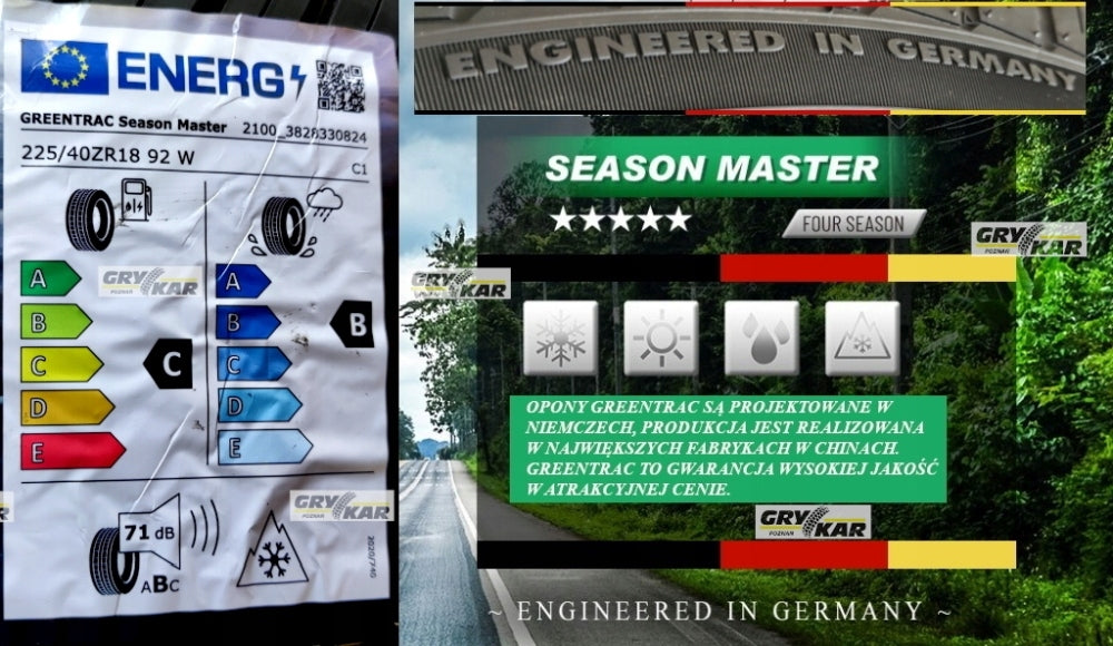 Tires 225/40R18 Greentrac Season Master 26r C/B/71dB 3-year warranty PLN 245/piece Season all-season