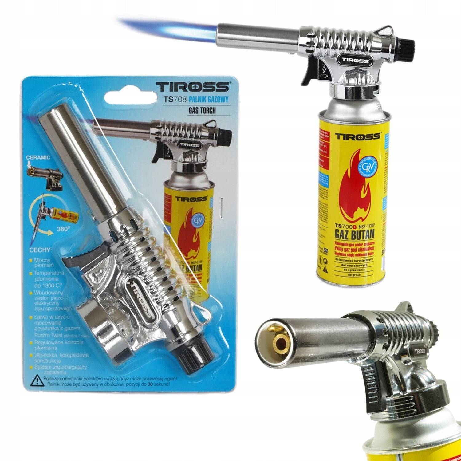 Tiross TS708 Gas burner with ceramic nozzle chrome