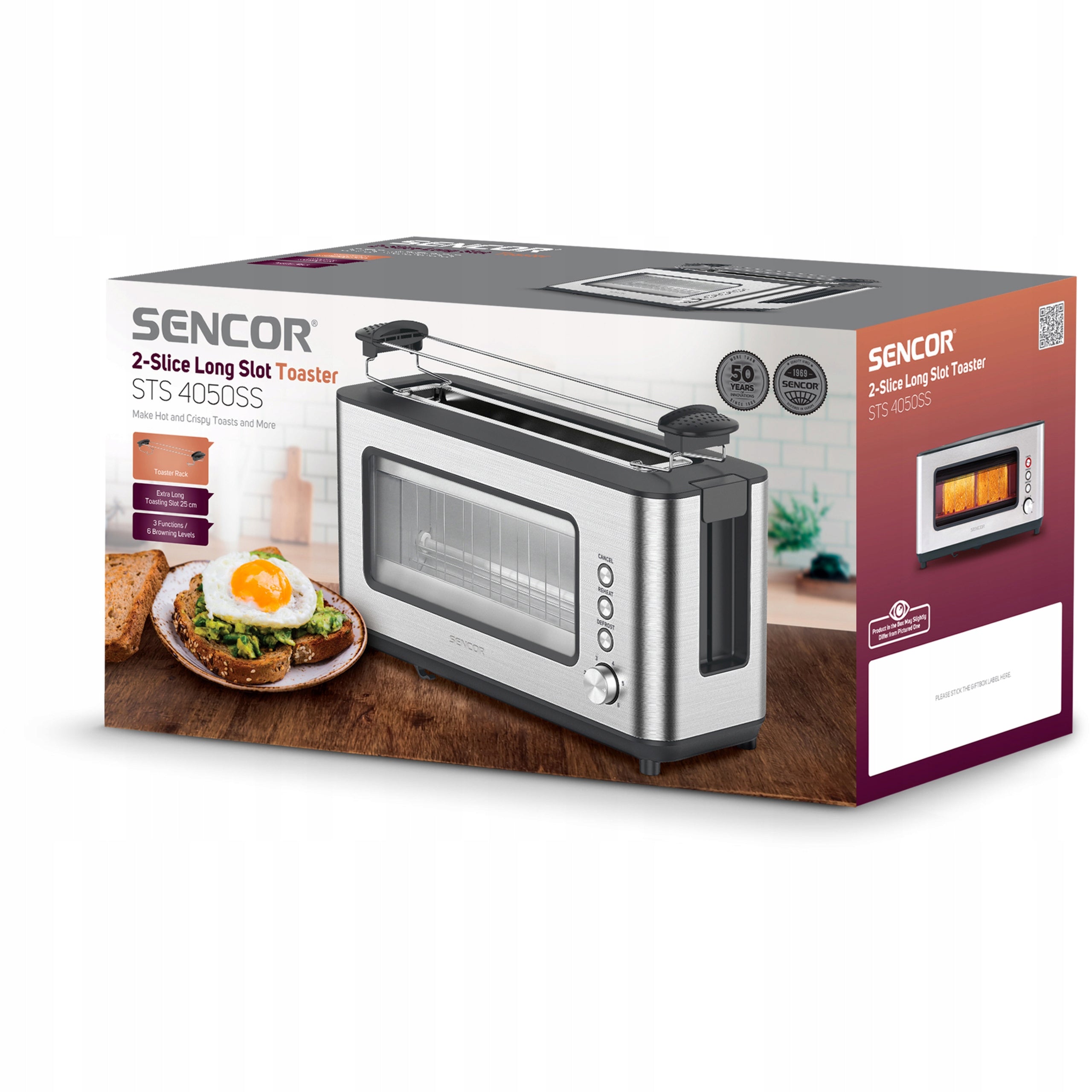Toaster NEW DESIGN 2 Toast Sencor STS 4050SS TIMER 6 Degrees 1200W Power rating 1200 W