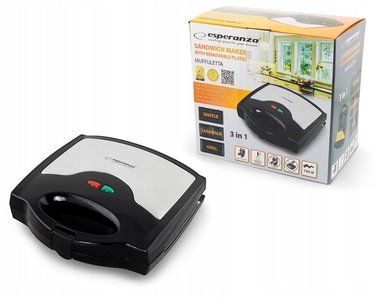 Toaster Waffle Iron 3in1 for Toast Sandwiches 700W Esperanza Muffuletta Power rating 700 W