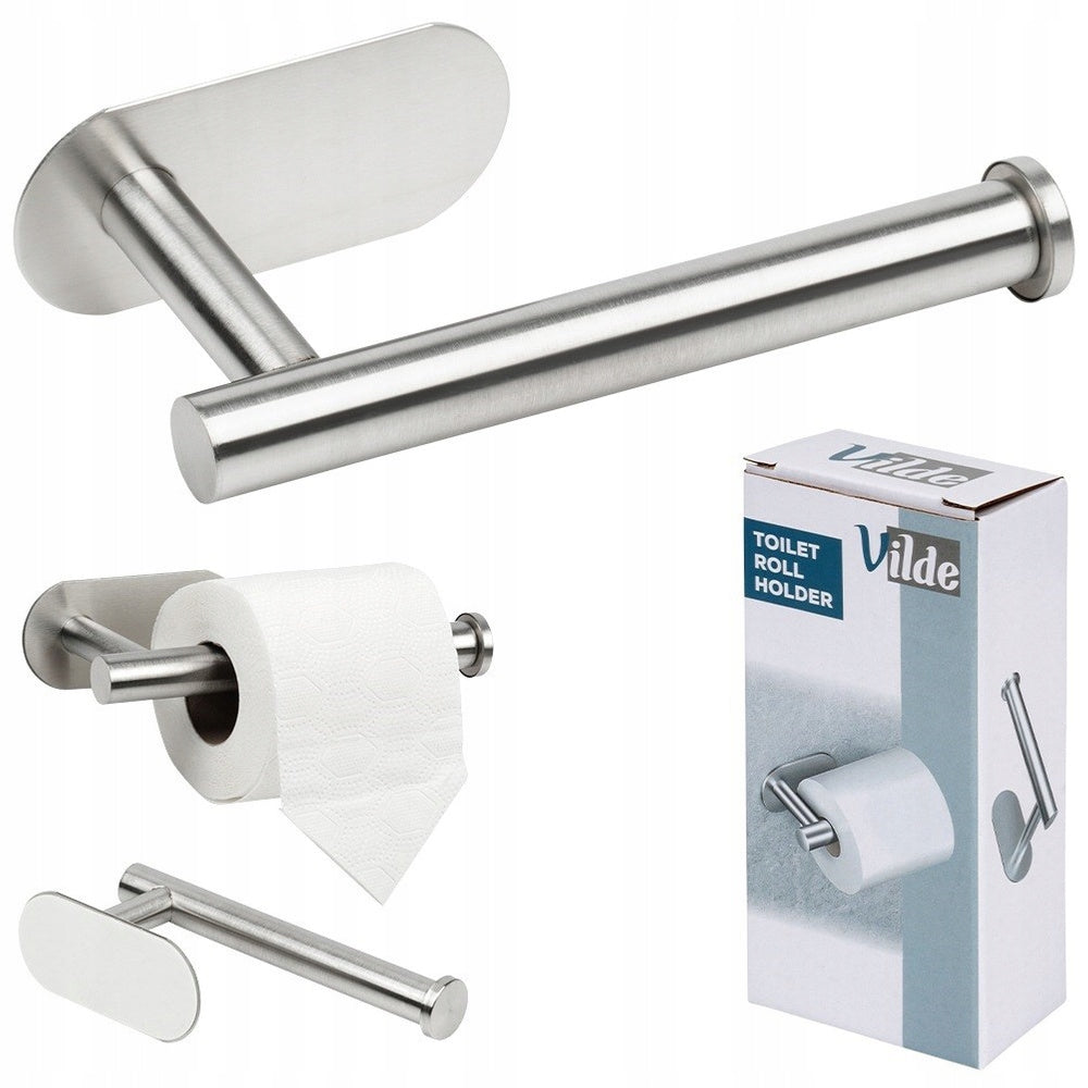 Toilet Paper Holder Wall Mounted Self Adhesive Bathroom Hanger Silver