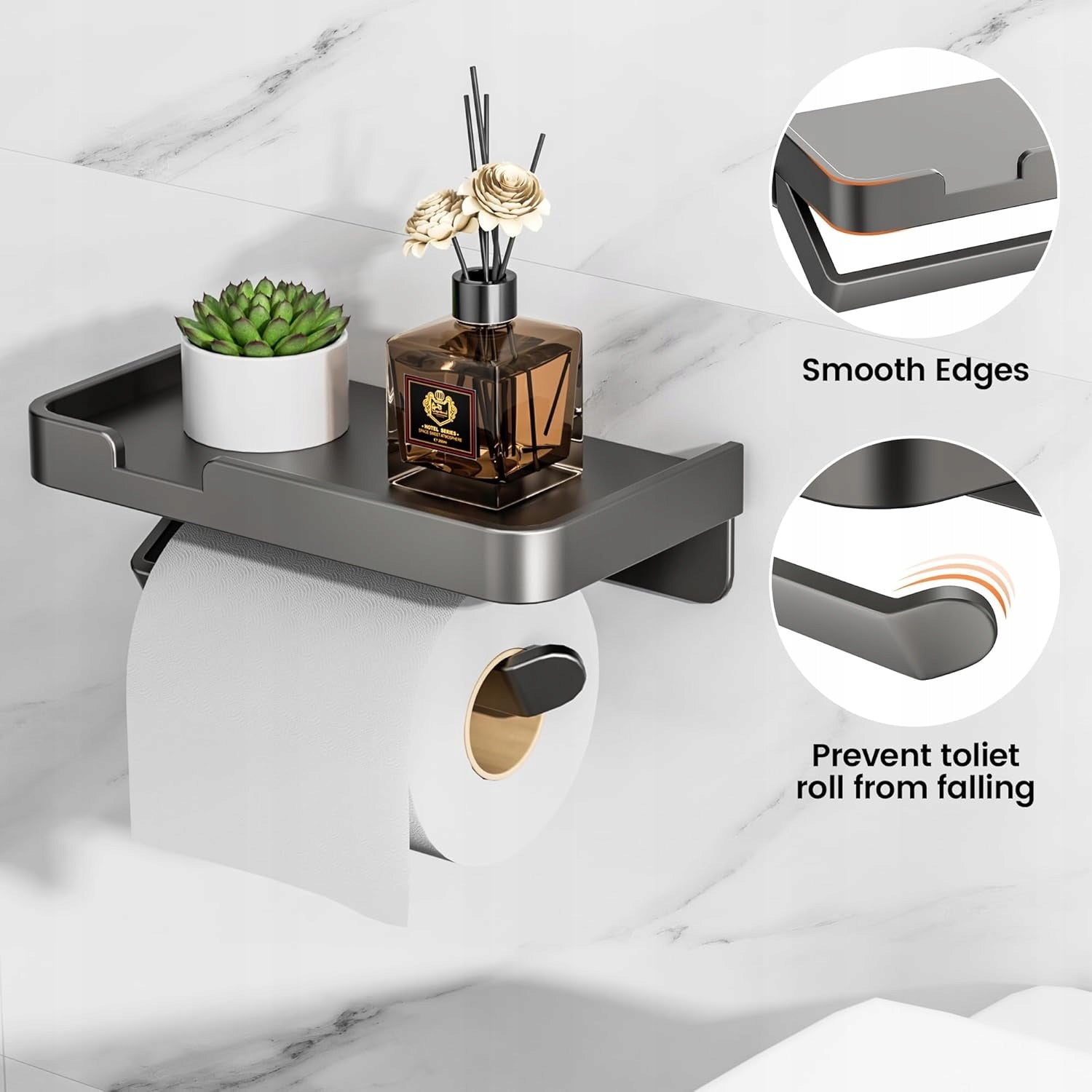 Toilet Paper Holder with Shelf Black Mat Aluminum Without Drilling Loft Brand no brand