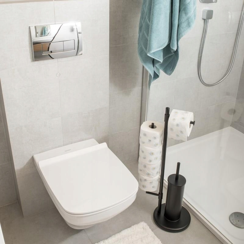 Toilet Paper Rack and Toilet Brush Bathroom Black Bamboo Handle Packaging status original