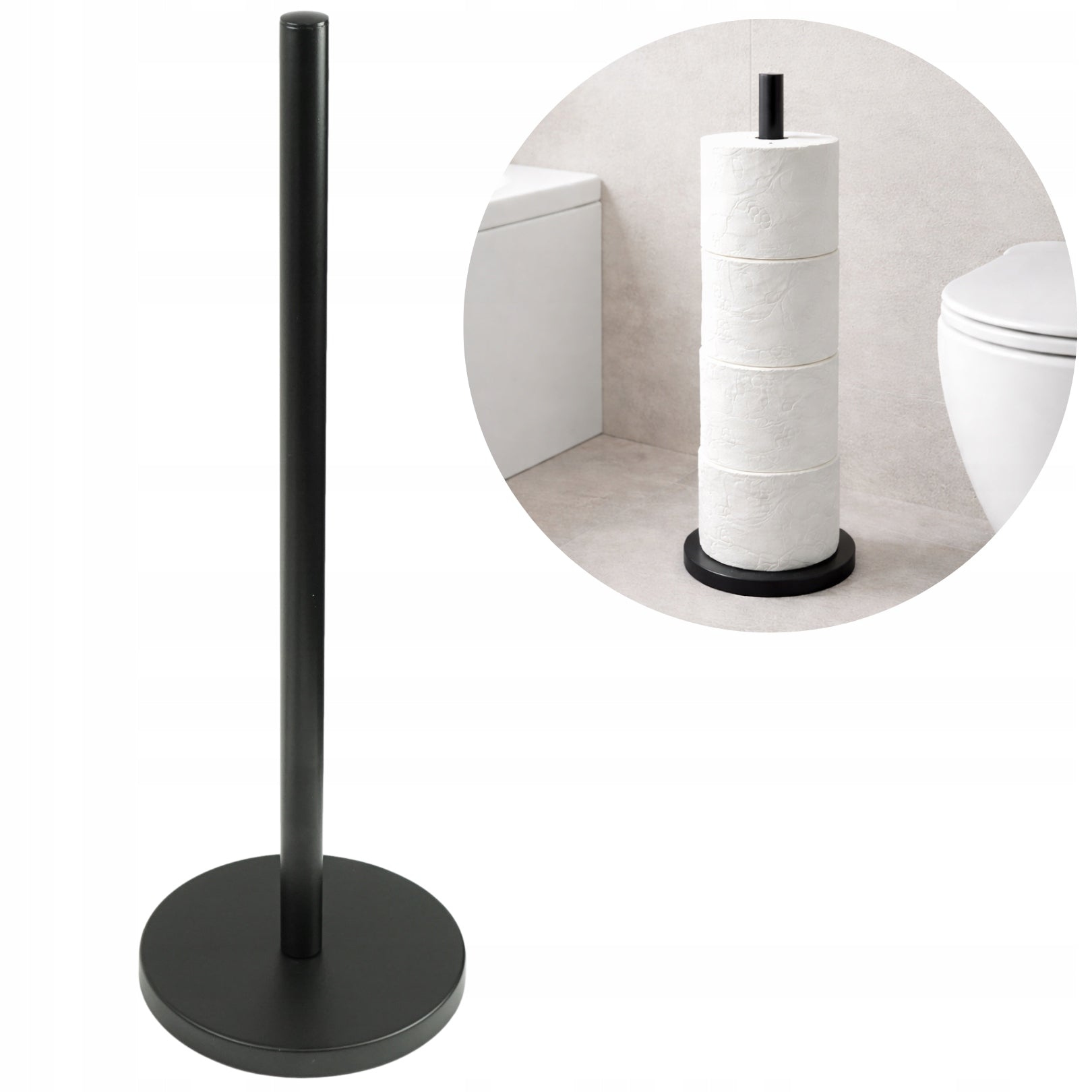 Toilet paper stand, for 4 rolls for bathroom toilet, hanger, black loft