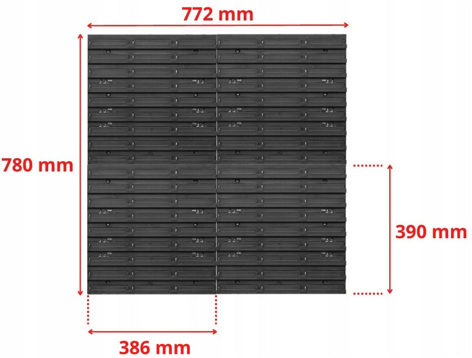 Tool Board + 57x Workshop Cuvettes Storage Container Organizer Product width 77.2 cm