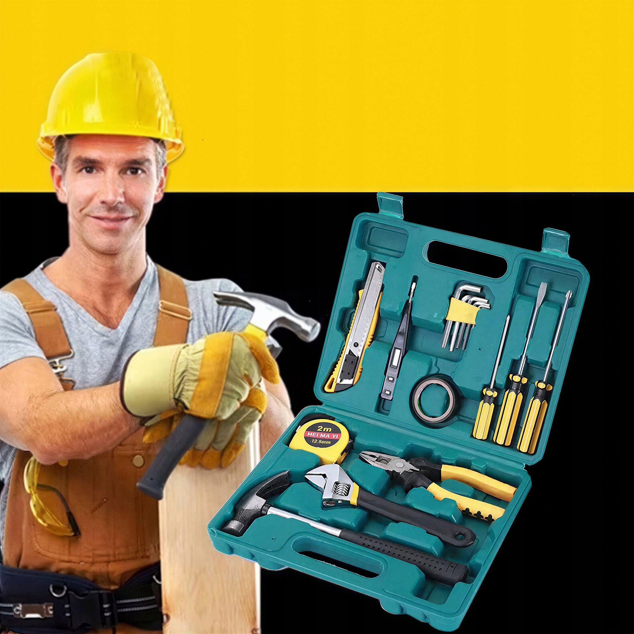 Tool Set 16 Elements Home Complete Screwdrivers Hammer Suitcase Product weight with unit packaging 1.065 kg
