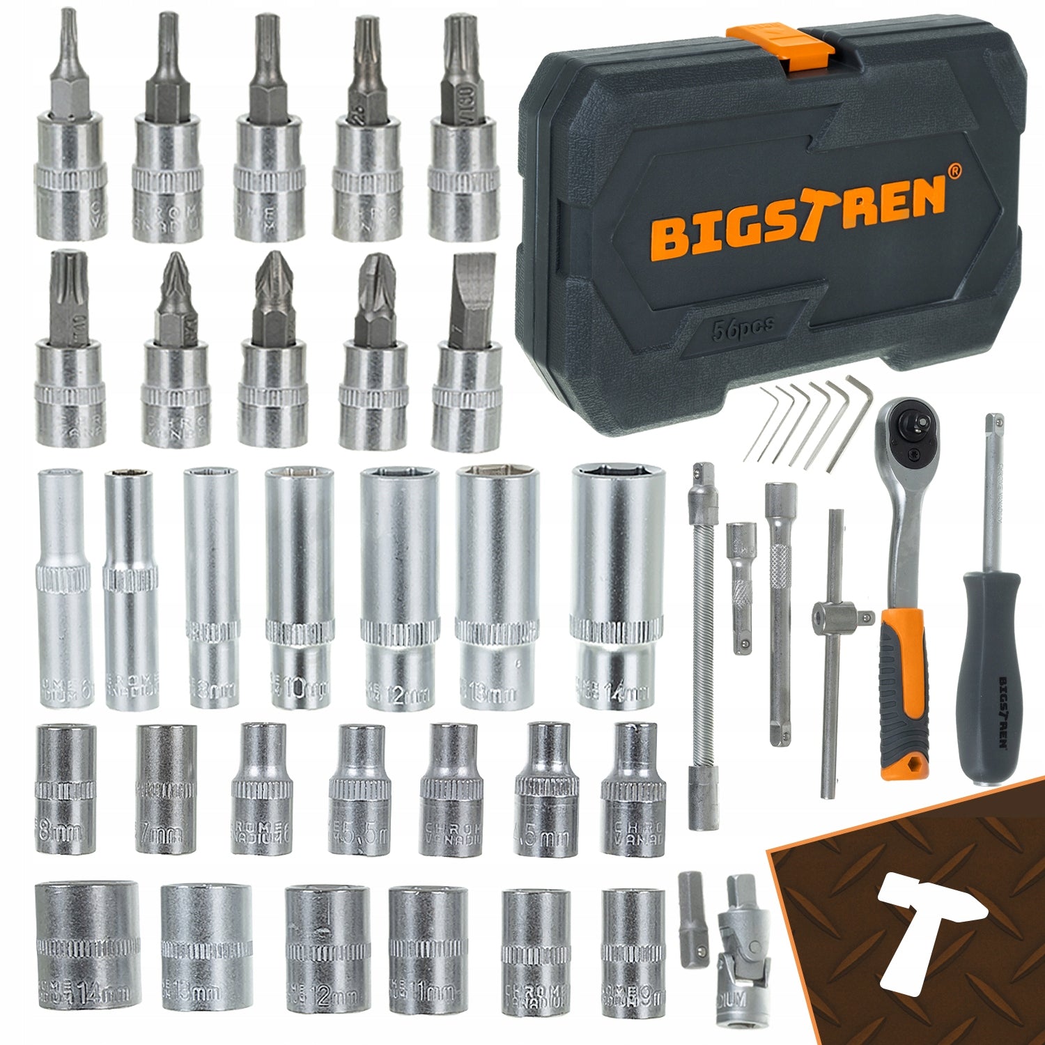 Tool Set Bigstren Tool Case 56 el. 1/4" Socket Wrenches Manufacturer code Zestaw narzędzi w walizce 56el. Bigstren