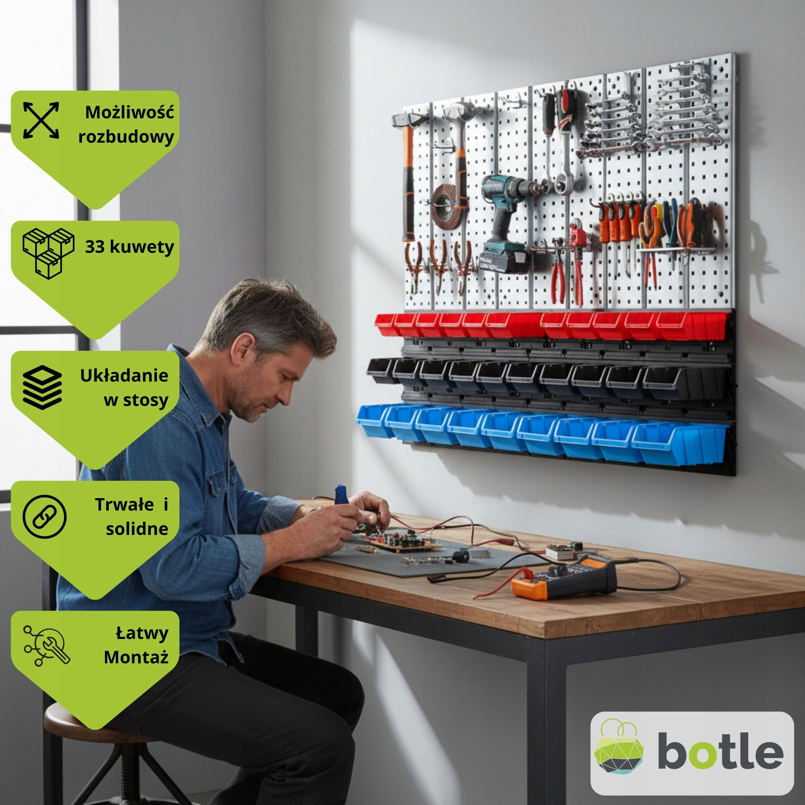 Tool Wall Workshop Garage Board Set, Handles Steel + Plastic Brand Botle
