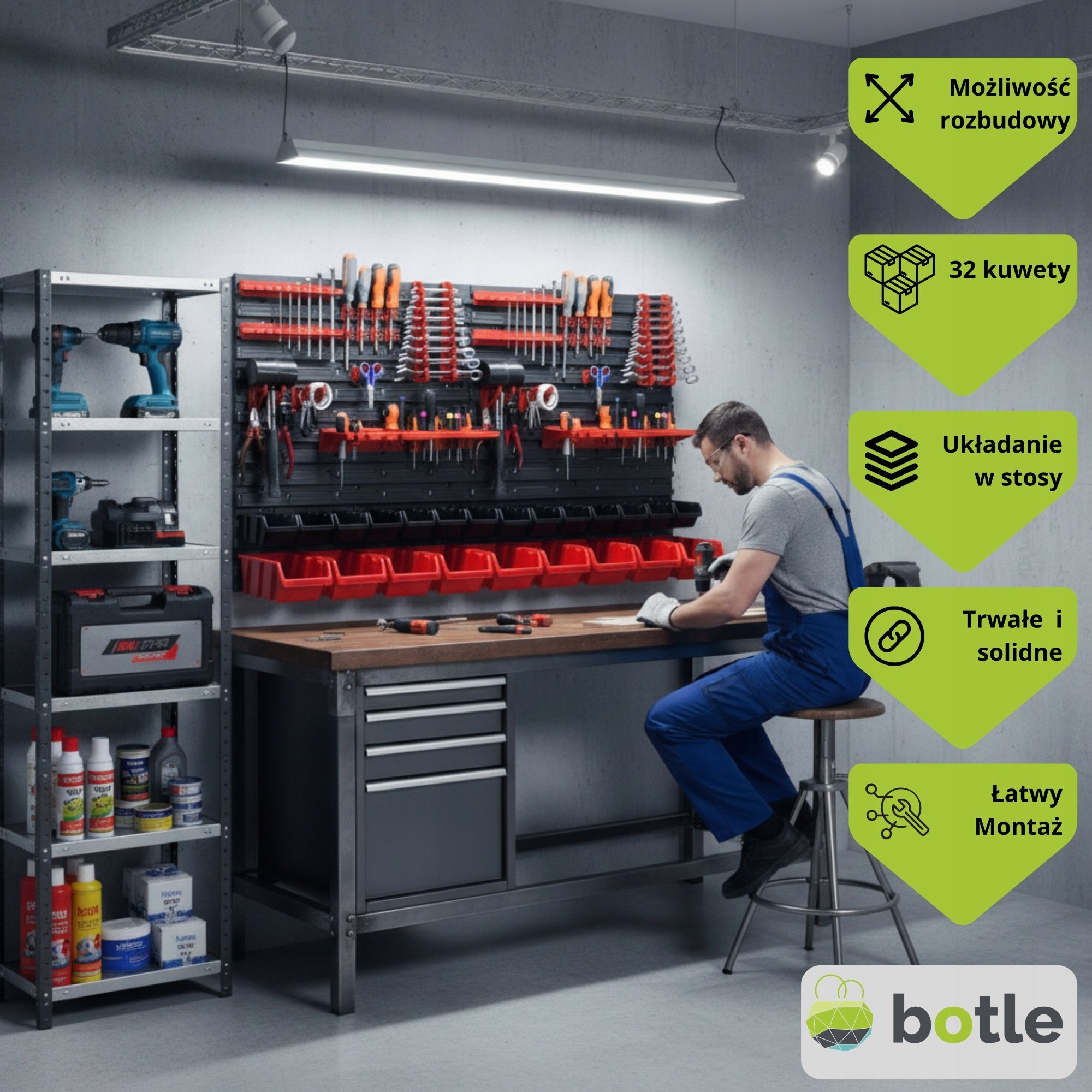 Tool board 115 x 78 cm workshop wall 32 cuvettes garage keys Brand Botle