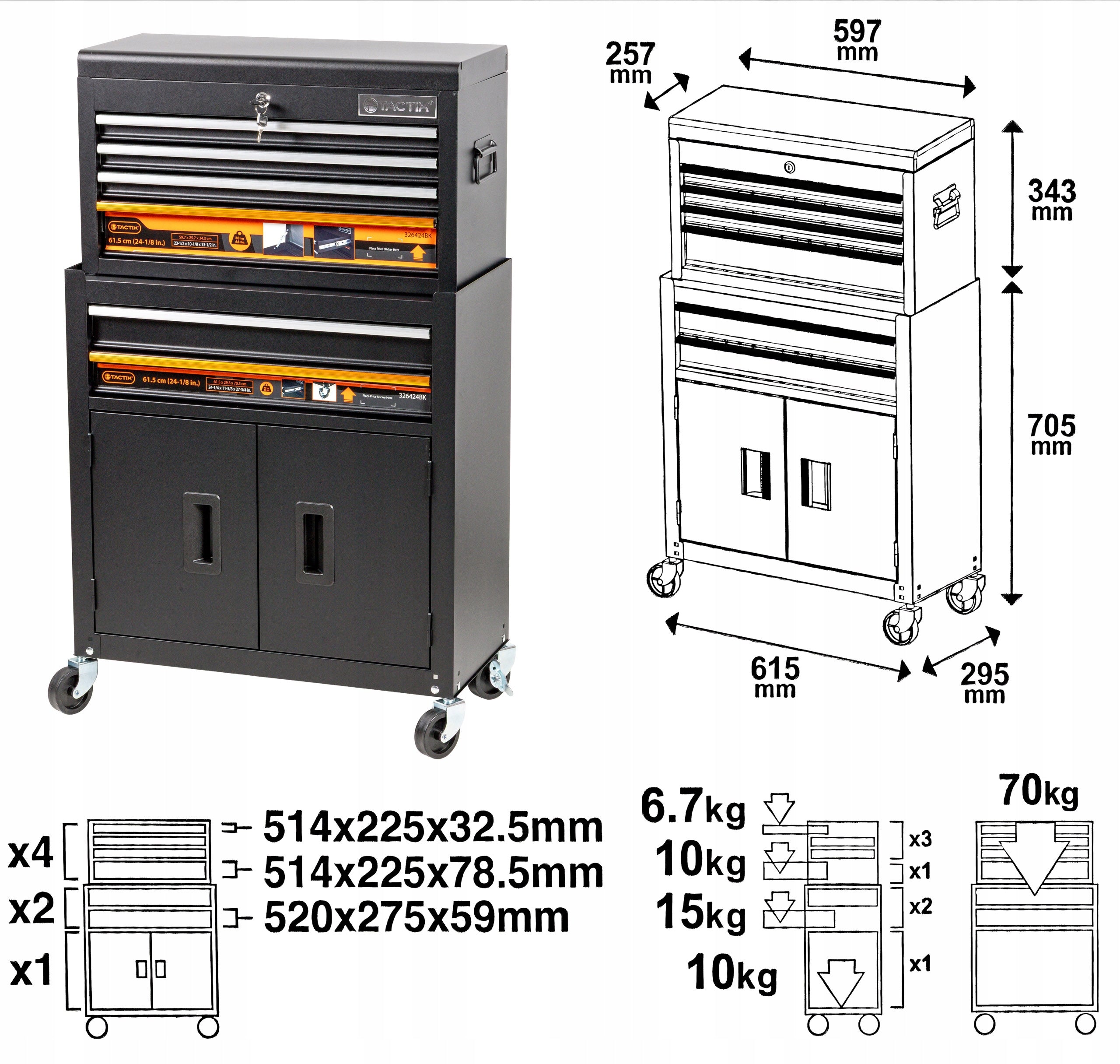 Tool cabinet PROFESSIONAL tool trolley mobile workshop -TACTIX Manufacturer code 326424BK