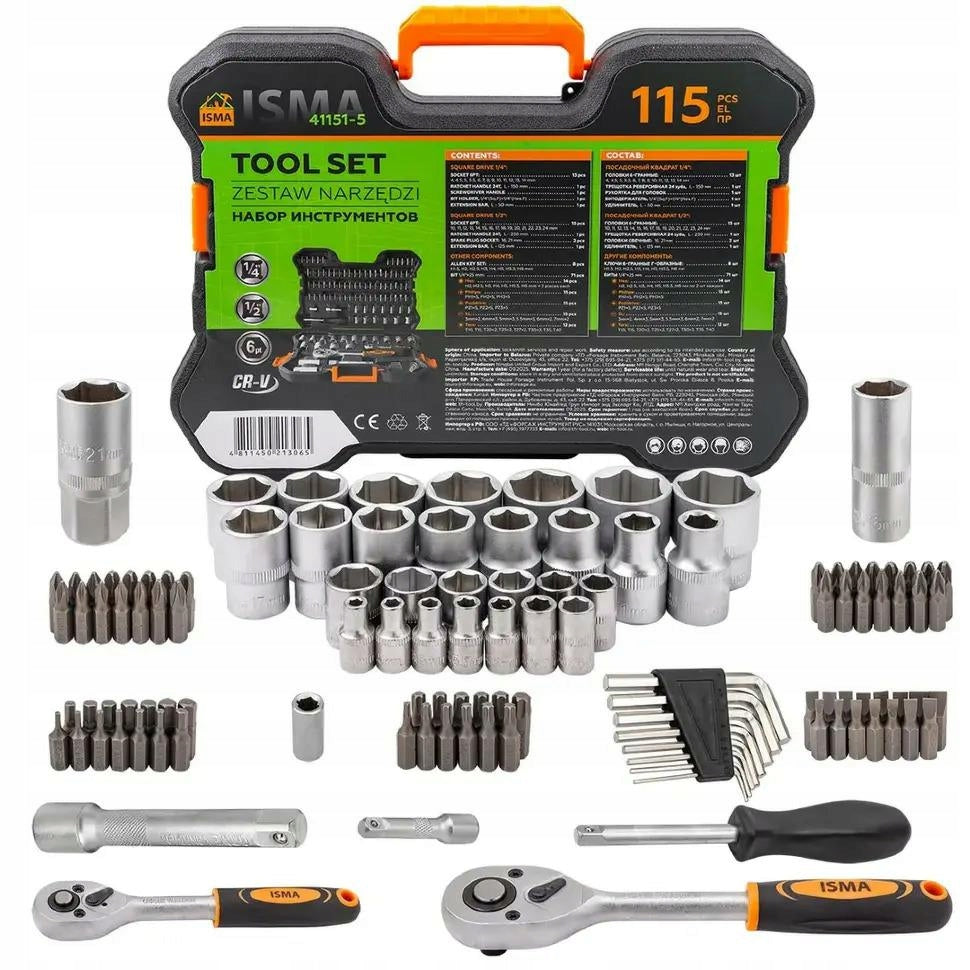 Tool set 1/4 1/2" 4-24 mm bit sockets 115 elements
