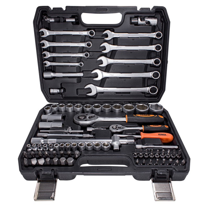 Tool set 1/4 1/2" 4-32 mm 82 el wrenches socket bits ratchet CrV Brand Isma