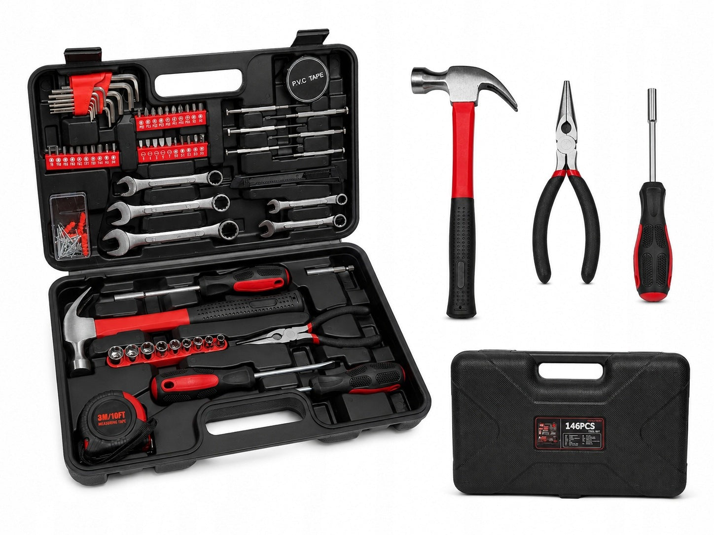 Tool set 146 el. with carpenter hammer caps and allen