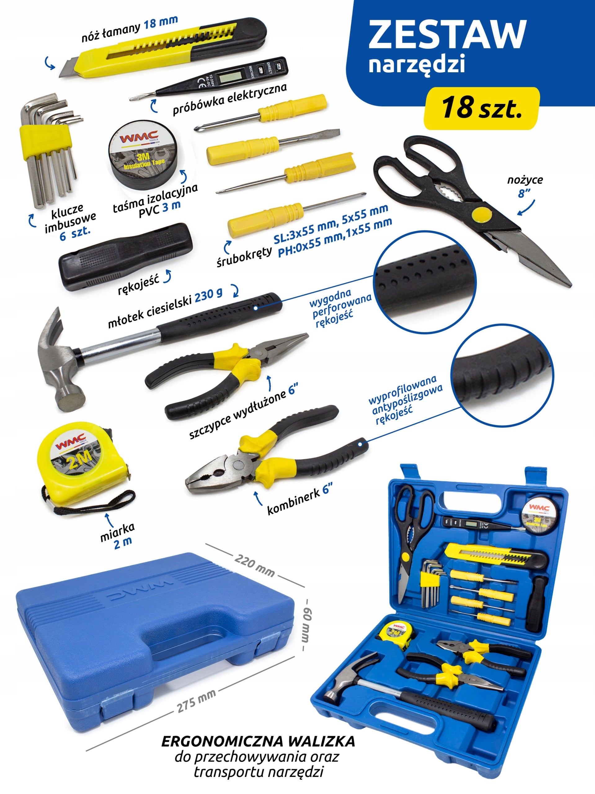 Tool set 18 el. Allen hammer pliers Brand WMC Tools