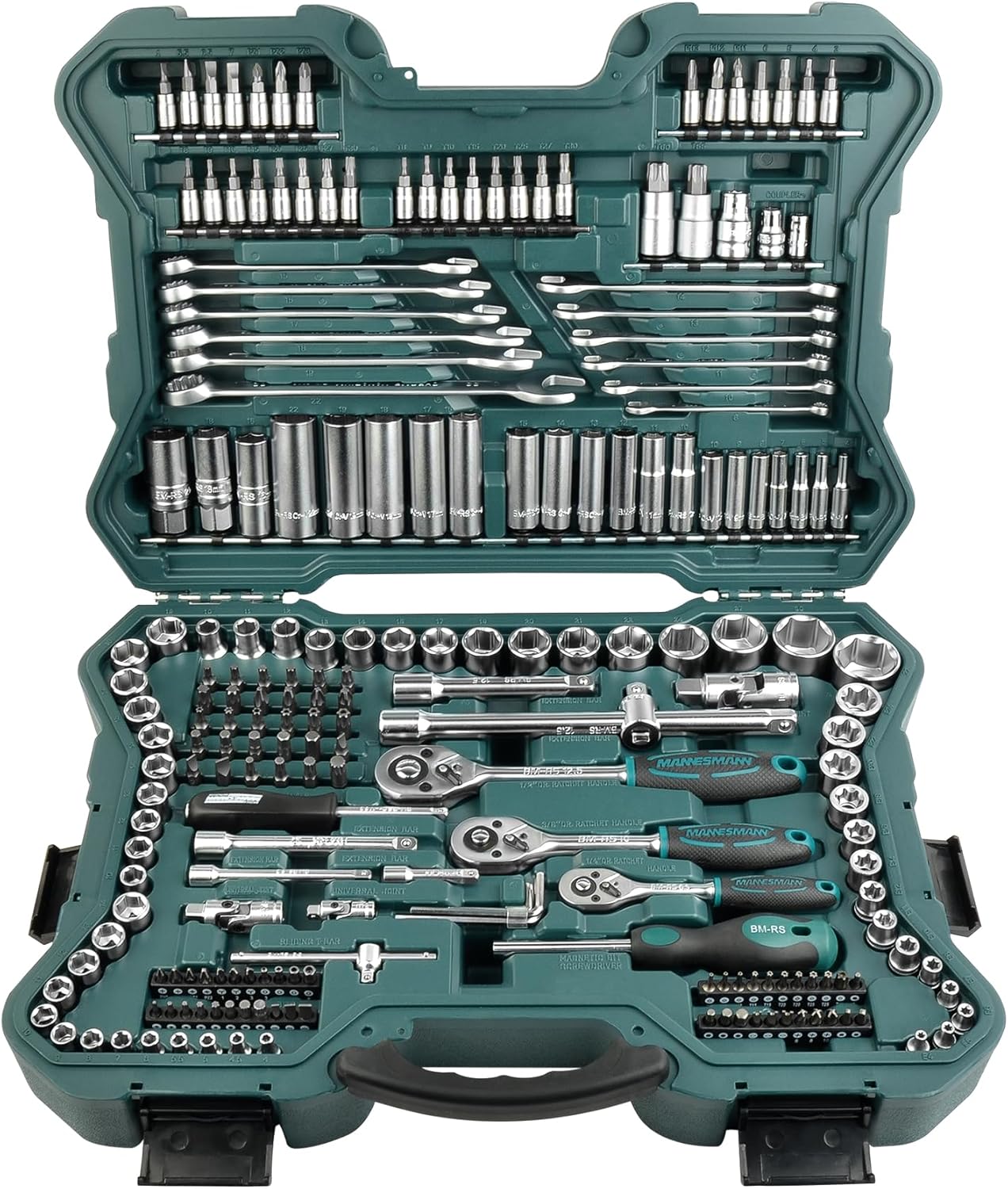 Tool set 215 el. Socket wrenches 1/2 3/8 1/4 Rattle Mannesmann Manufacturer code Kluczy Nasadowych 215 części Walizka Zestaw